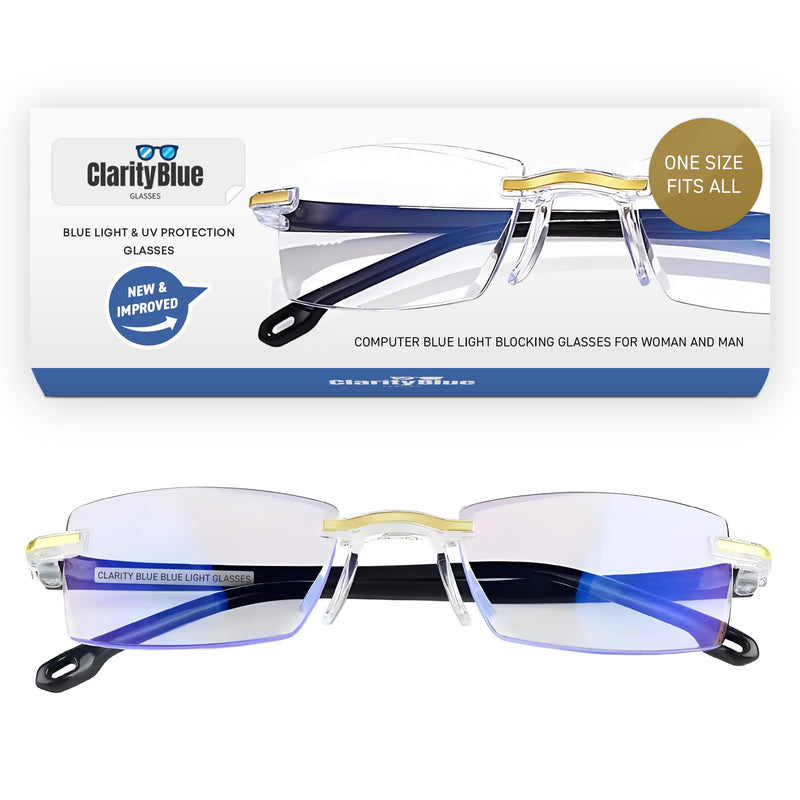 Clarity Blue Glasses for Women and Men Blue Light Blocking Glasses | Rimless Computer Screen Eyewear, Anti-Glare Slim Vision Lens, Eyeglasses, Gaming, Night Driving Use with Travel Case