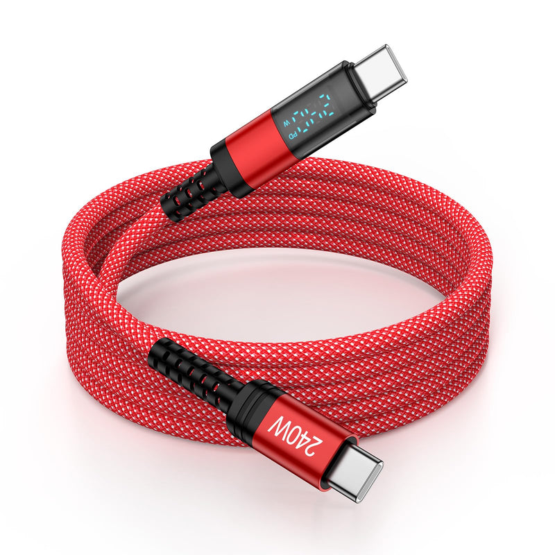 USB C to USB C 240W Samsung Charger Cable 6FT with LED Display | Super Fast Charging Android Phone Charger Cord for Samsung Galaxy S26Ultra S25FE S25Edge A17 A57 A37 A16,MacBook,iPad Red