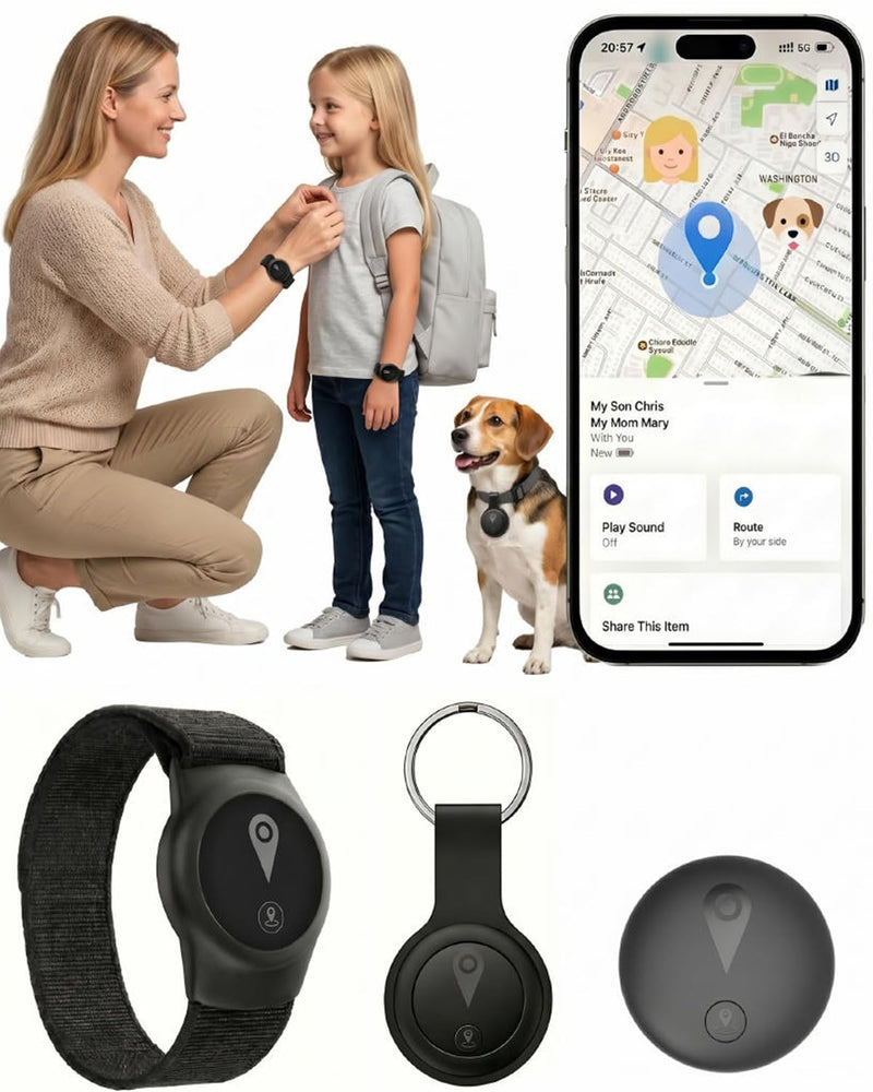 GPS Tracker for Kids, Smart Kids Tracker with Real-Time Location, for Android and iPhone No Monthly Fee & No SIM Card- Wearable Wristband & Keychain Design, IP68 Waterproof,Indoor & Outdoor Safety Use Black