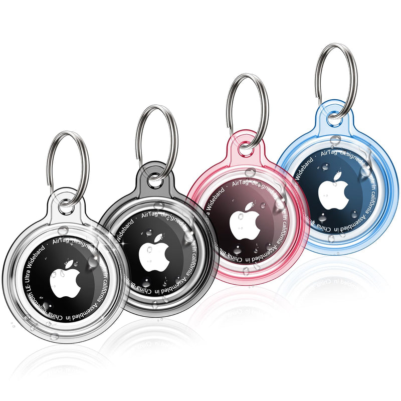 4 Pack Holder for 2nd Gen (2026) & 1st Gen, Silicone Protective Case with Key Ring, Clear Smoke Tea Blue & Pink Locator Tracker Accessories