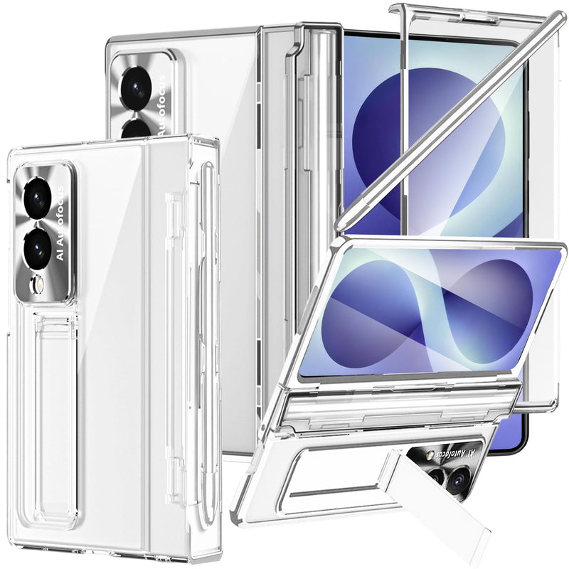 NINKI for Samsung Galaxy Z Fold 8 Case with S Pen Holder & Stylus, Screen Protector Hinge for Samsung Z Fold 8 Case with Kickstand, S-Pen Transparent Cover for Galaxy Fold8 Phone with Stand - Clear