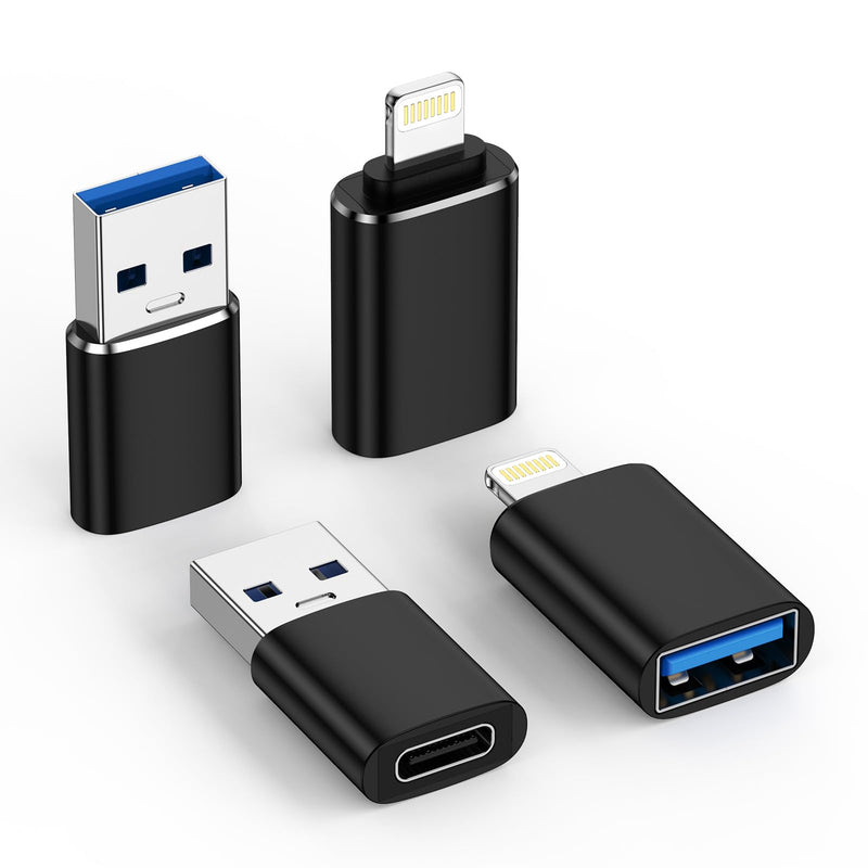 2 Pack Lightning Male to USB Female Adapter OTG &2 Pack USB to USBC Adaptor | Compatible for iPhone 17e/17 Pro Max/16/15/14/13/12,OTG Cable for Camera,3.0 Mouse,Keyboard,Hub,Midi Port Adaptad Connector