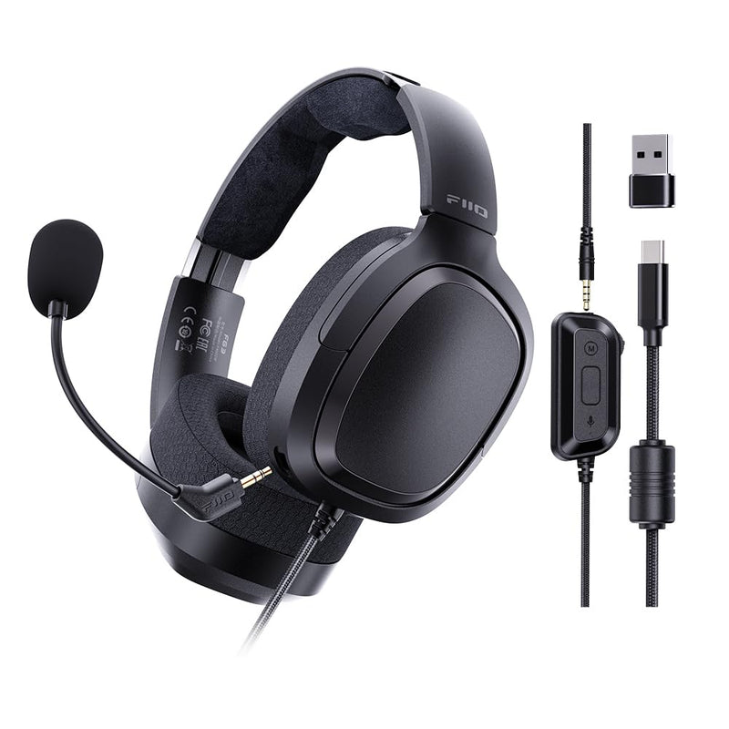FiiO FG3 Gaming Headset, Dual Dynamic Driver USB Headphones with Detachable ENC Microphone, Virtual 7.1 Surround Sound, Hi-Res DAC, DSP EQ, Compatible with PC, PS5, Xbox & Switch Black