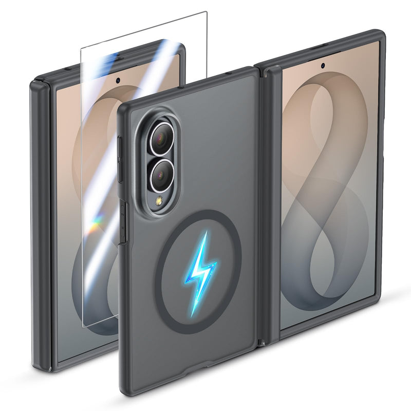 Slim for Samsung Galaxy Z Fold 8 Case Fit for Magsafe with Screen Protector | Hinge Protection, Translucent Matte Magnetic Back, 18FT Military Grade Drop Proof, Phone Case for Fold8 Wide, Black