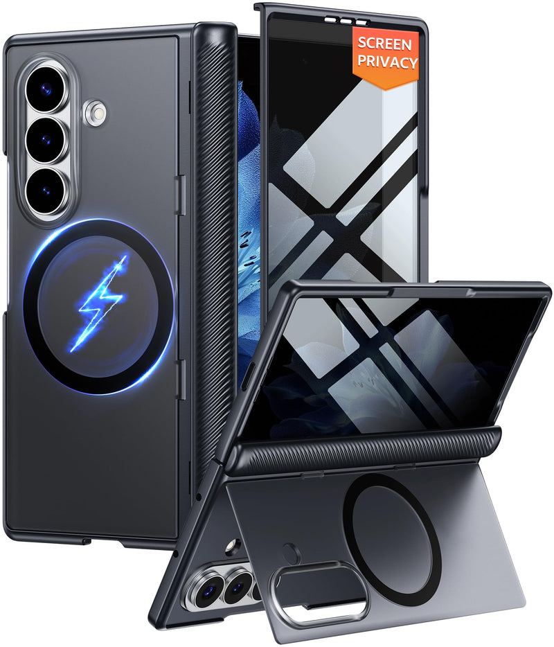 for Samsung Galaxy Z Fold 8 Ultra Case with Privacy Screen Protector, [Full Hinge Protection & Hidden Foldable Kickstand] Compatible with MagSafe, Matte Translucent Shockproof Cover, Black for Samsung Galaxy Z Fold 8 Ultra