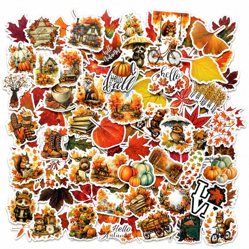 Fall Stickers Thanksgiving Autumn Waterproof Vinyl Sticker Pack 100pcs (Fall) Fall
