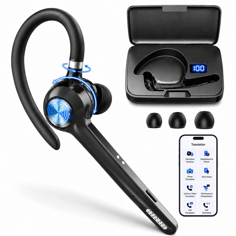 N06 Bluetooth Headset with Real-Time Call Translation & Mute Button | Call Recording, Noise Cancelling Mic, 40H Playtime Wireless Earpiece Hands-Free Headphone for Business Office Trucker Driving