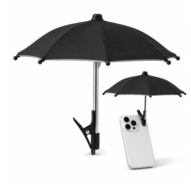 Phone Umbrella for Sun, Clip-On Phone Umbrella Mini Tanning Cellphone Sun Shade Screen UV Protection for iPhone iPad Laptop Kindle Outdoor Travel Beach Pool Gifts Accessories Vacation Essentials Black
