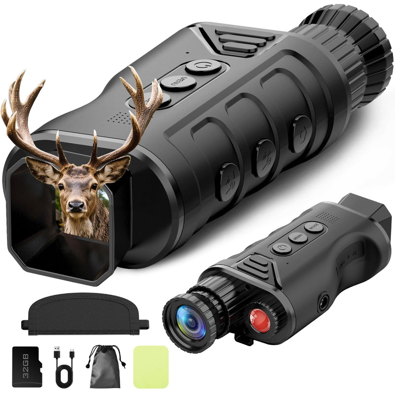 Infrared Night Vision Monocular, Nightvision Goggles Scope for Outdoormen | 16X Digital Zoom, Camera Shooting & Video Recording, 7 Levels IR, Day and Night Use, 32GB SD Card Included