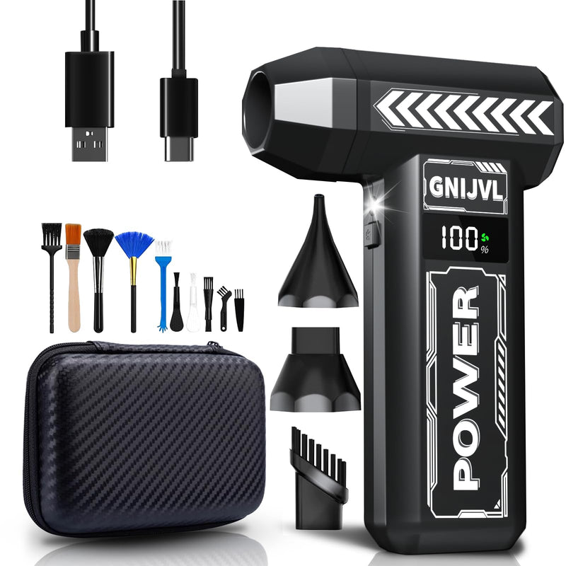 Compressed Air Duster, 150,000RPM 4-Gear Adjustable Super Power Air Blower Electric Air Duster with LED Light,One-tap Booster with 8000mAh Rechargeable Battery for PC, Keyboard, Car, Home Cleaning Jet Black