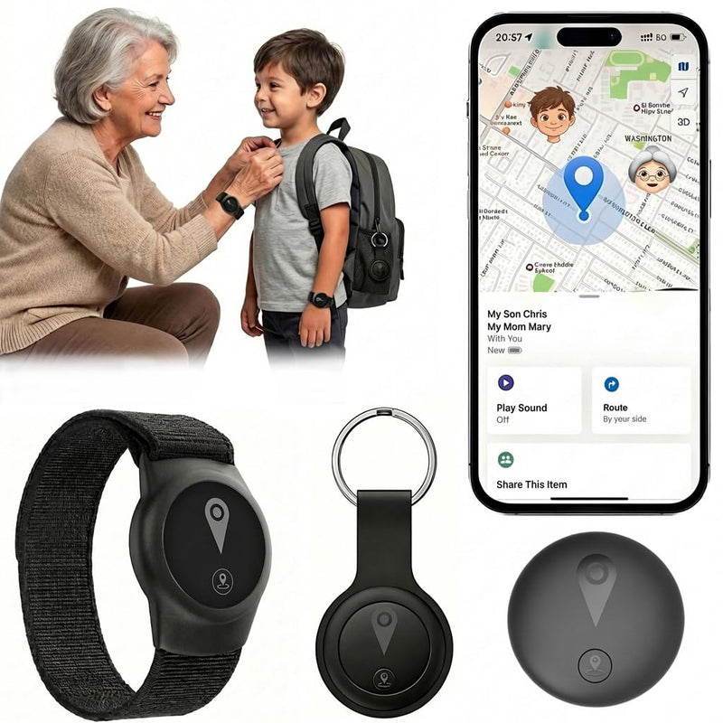 GPS Tracker for Kids, Real-Time GPS Tracking Device for Kids | Wearable Wristband & Keychain Design, No Monthly Fee/No SIM Card, Lightweight, Works with iOS Find My, IP68 Waterproof Matte black