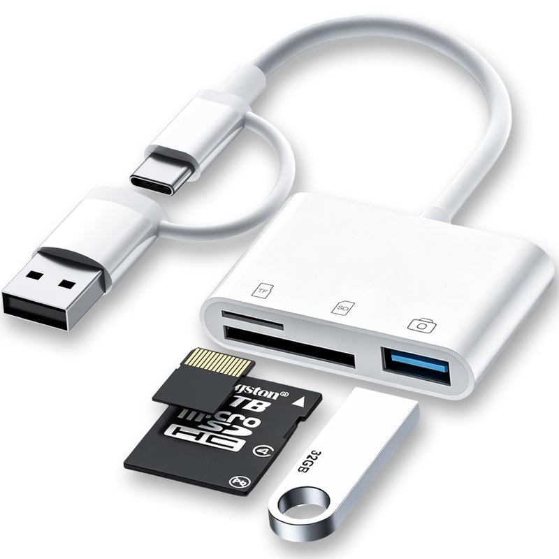 USB C & USB to SD Micro SD Memory Card Reader Digital Camera Viewer Adapter | SD and Micro SD Card Reader with USB Port Adapter for iPhone iPad, Android Phone Tablet, Mac, PC, Laptop Computer Plug & Play