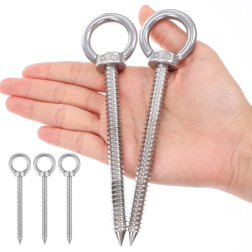 5Pcs 6.3 Inch Heavy Duty Eye Hooks M10 Self Tapping Eyelet Screw 850LBS