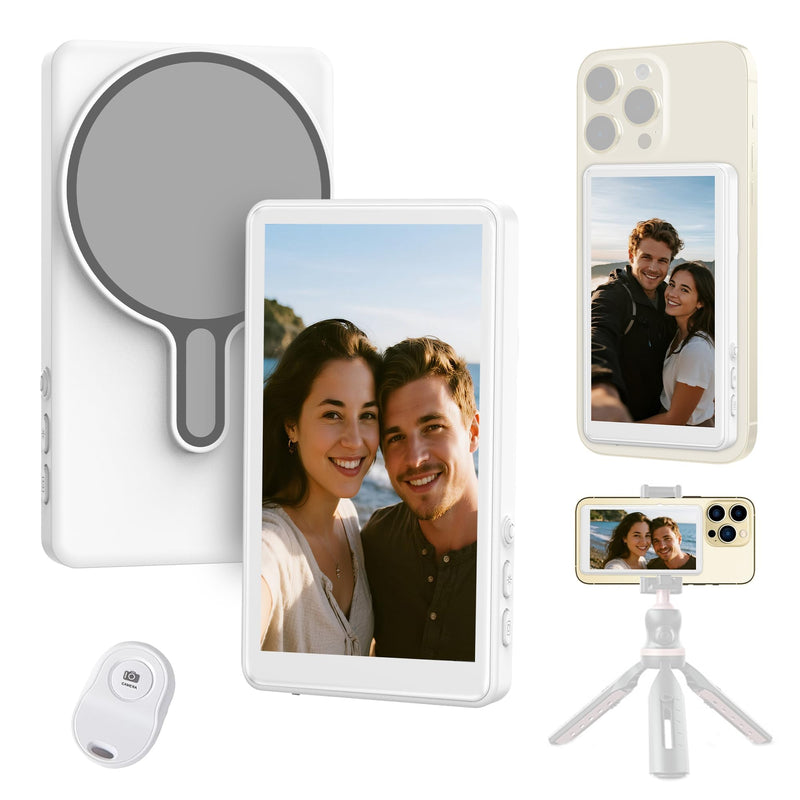 Wireless Magnetic Selfie Monitor Screen for iPhone 16 & older & Android | Bluetooth Remote Control; 1800mAh; Up to 3 Hours Runtime (Not for Google Pixel)