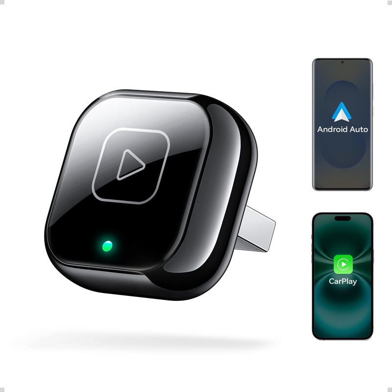 Wireless Carplay & Android Auto Adapter, Metal Design Mini & Stable 2-in-1 Dongle, Convert Vehicle's Wired CarPlay/Android Auto to Wireless, for iOS 10+/Android 11+ & Cars from 2016 Glossy Black