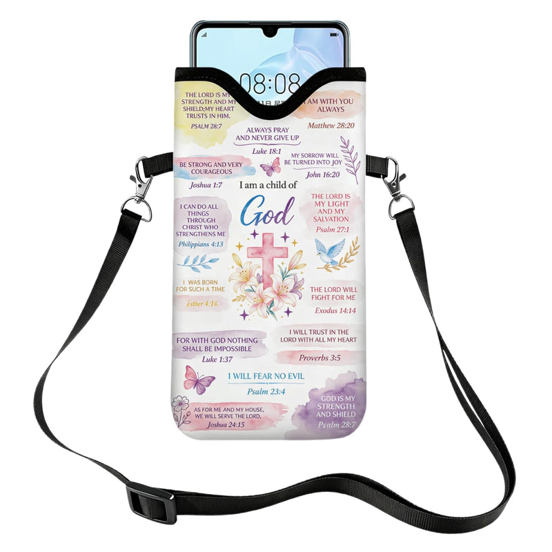 GLOBLELAND Bible Verse Cell Phone Sleeve Pouch Case Bag 7.1×3.9 inch Scripture Verse Shockproof Universal Phone Bag with Crossbody Strap Neck Lanyard for Women Men Phone Headphones Watch