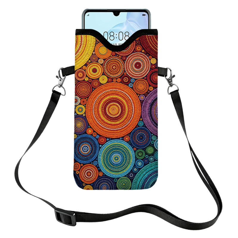 GLOBLELAND Pattern Cell Phone Sleeve Pouch Case Bag with Crossbody Strap Neck Lanyard for Women Men Artistic Circle