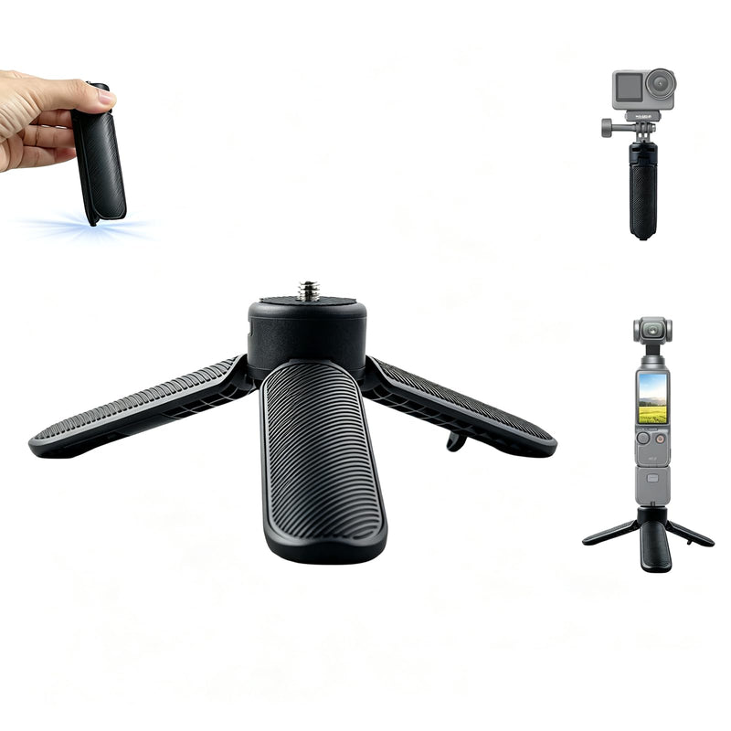 2-in-1 Mini Tripod Handle, One Click Open Stand with Universal 1/4" Screw | Fits DJI Osmo Pocket/Action, Insta360 X5, GoPro & Phones; 51g Lightweight, 120° Anti-Slip Legs, Sync Fold, Pocket Portable