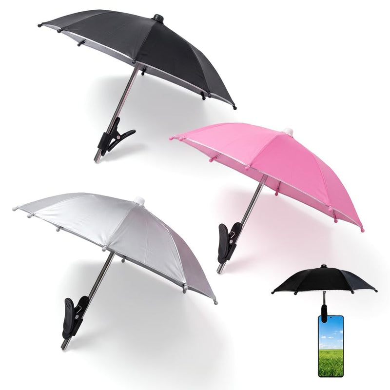 3 Pack Phone Umbrella for Sun, Adjustable Clip-On Cell Phone Umbrella | Portable Mini Phone Sun Shade Shield for Beach Pool Accessories Travel Vacation, Outdoor Video Photo Watching Anti-Glare