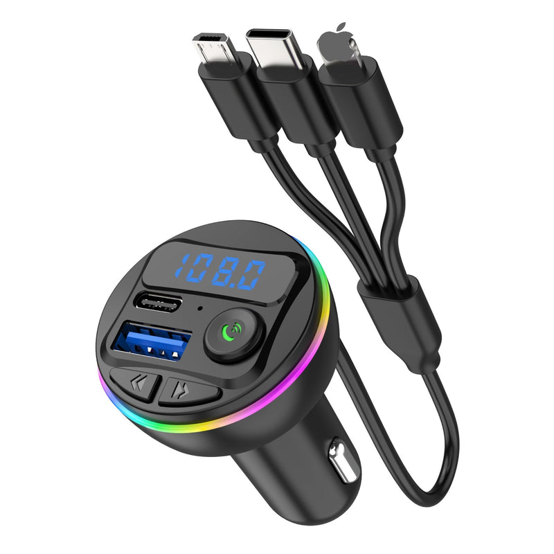 Car MP3 Player, Wireless FM Transmitter, USB and C Fast Charging, Colorful