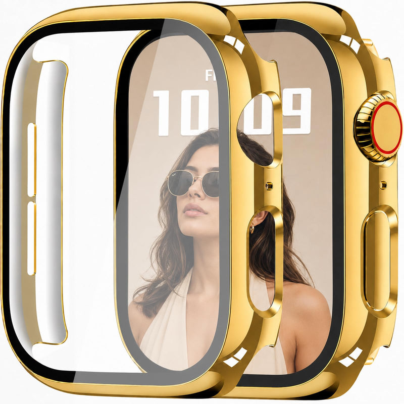 Gold Case with Screen Protector for Apple Watch 42mm Series 11 10 | Built-In Tempered Glass, Hard PC Shell, Touch Sensitive, HD Clear, Shatterproof Protective Design Gold 42mm (Series 11 10)