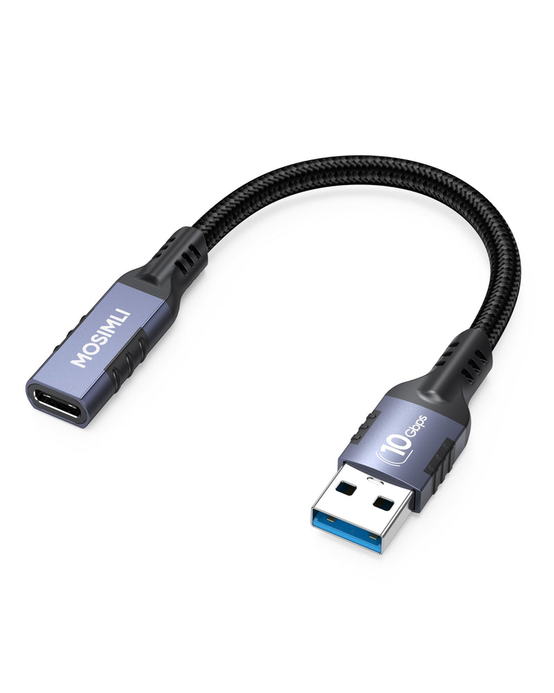 USB to USB C Adapter(0.5FT/6inch), USB C Female to USB A Male Adapter | Non-slip texture, USB 3.1 GEN 2 10Gbps Ultra-Fast Data Transfer, 15W/3A Safe Charging, for Laptop(with old usb), PC, SDD Blue-gray 0.5FT 1