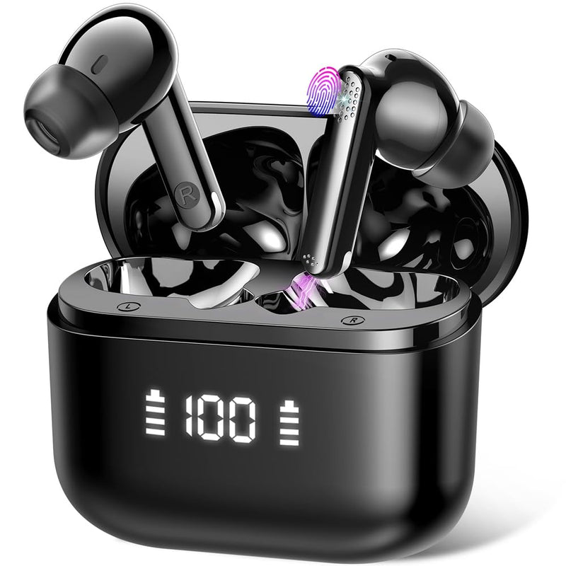 Thunelec Wireless Earbuds Bluetooth 5.4 Headphones 48H Playback HiFi Stereo | Bluetooth Ear Buds with Real Time Translation, in Ear Sports Earphones with ENC Noise Cancelling Mic for Android/iOS Phones Dark Black