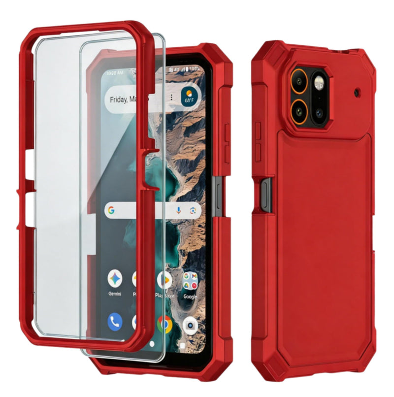 Phone Case for ATT TREK with Screen Protector Full Body Protection | ATT Trek SN515AR Phone Case Front Silicone Bumper Hard Plastic Back Shockproof Rugged Corner Military Grade Design Red