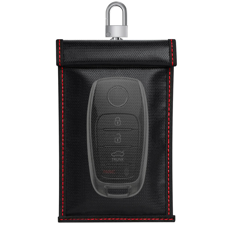 Faraday Pouch for Key Fob, Fireproof & Water Resistant RFID Signal Blocking Car Key Case, Anti-Theft Keyless Entry Faraday Bag for Vehicle Key Fob & RFID NFC Cards red