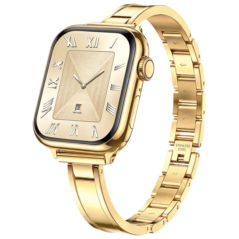Slim Gold Apple Watch Bands for Women 38mm 40mm 41mm 42mm,Thin Curved Designer Dressy Metal Strap for iWatch Series 11/10/9/8/7/6/5/4/SE/3/2/1,Stainless Steel Bracelet Luxury Elegant Wristband 38mm/40mm/41mm/42mm(Series 11 10)