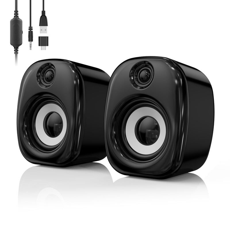 Uakinat Basic Desktop Computer with Computer 2.0 Speakers, 2 × 3W, Plug-and-Play, USB Powered with a 3.5mm aux.