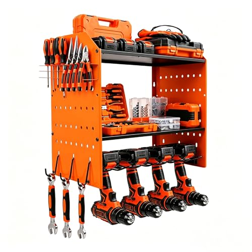 Drill Holder, Power Tool Organizer, Tool Storage Rack with 4 Drill Holders Orange 3