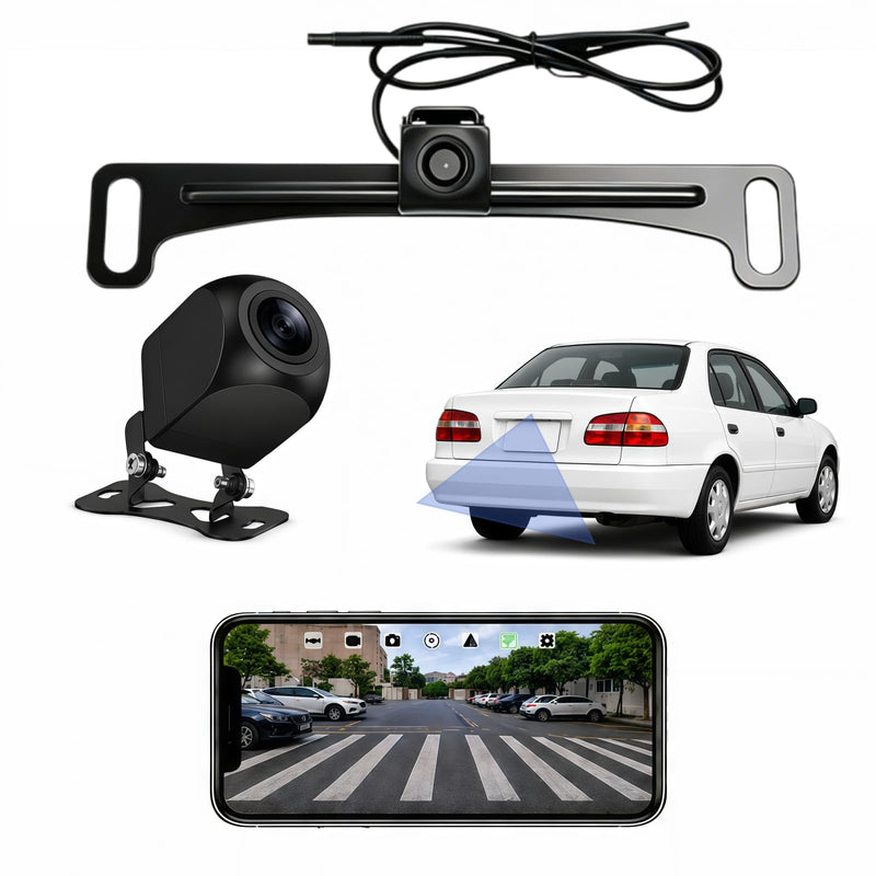 Wireless Backup Camera 1080P, 2.4GHz WiFi No Monitor Needed, License Plate Reverse Camera, 170° Wide Angle Night Vision IP68 Waterproof, Front Rear View for iPhone Android, Car SUV Van Pickup Metal License Plate Mount