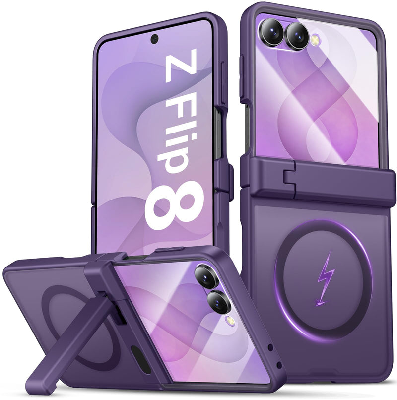 BXYJY for Samsung Galaxy Z Flip 8 Case with Stand, Fit for MagSafe, Purple | Hinge Protector, Outer Screen Protector, Magnetic Slim Translucent Rugged Women Men Protective Phone Case for Samsung Z Flip8 Dark Purple Galaxy Z Flip8