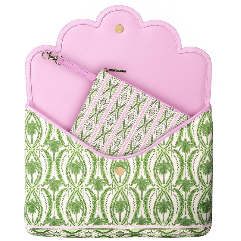 Lilly Pulitzer Padded Laptop Sleeve and Pouch Set, Textured Palm Stripe | Neoprene 16” Computer Case with Matching Zip Pouch, Magnetic Closure Envelope Laptop Bag with Scallop Trim & Storage Pocket