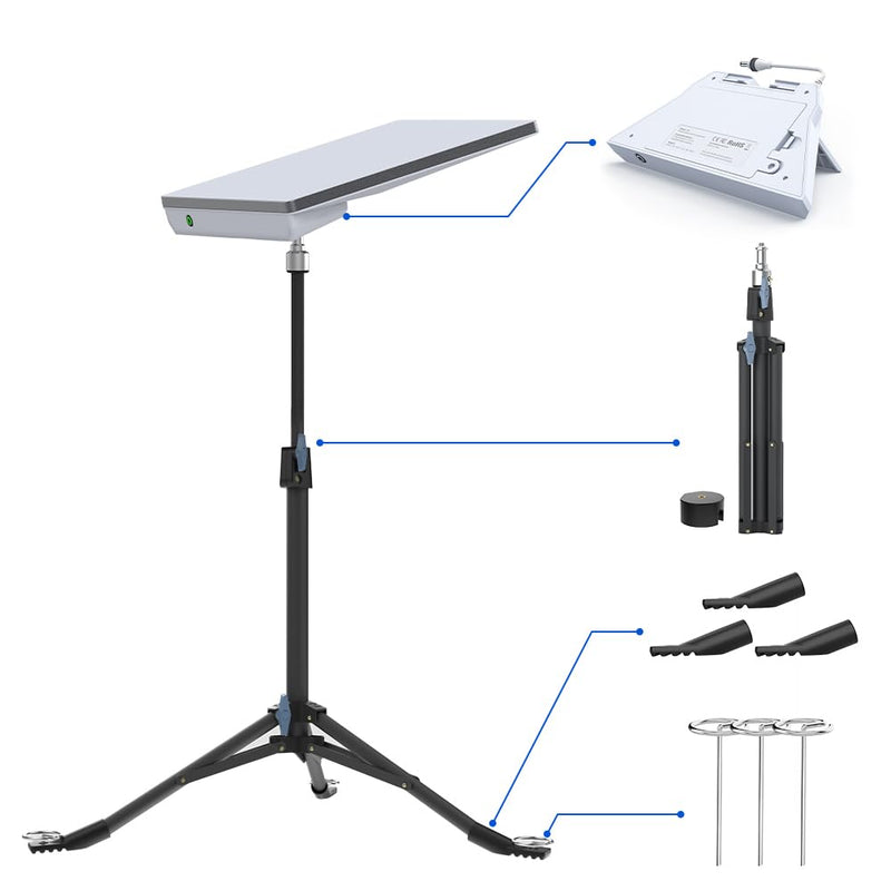XTAR X6 Foldable Stand for Starlink Mini, Sturdy Desktop Base with 1/4" Tripod Mount, Includes MT21 Tripod & Anchoring Spikes/Boots, All-in-One Positioning System for Outdoor Camping/RV
