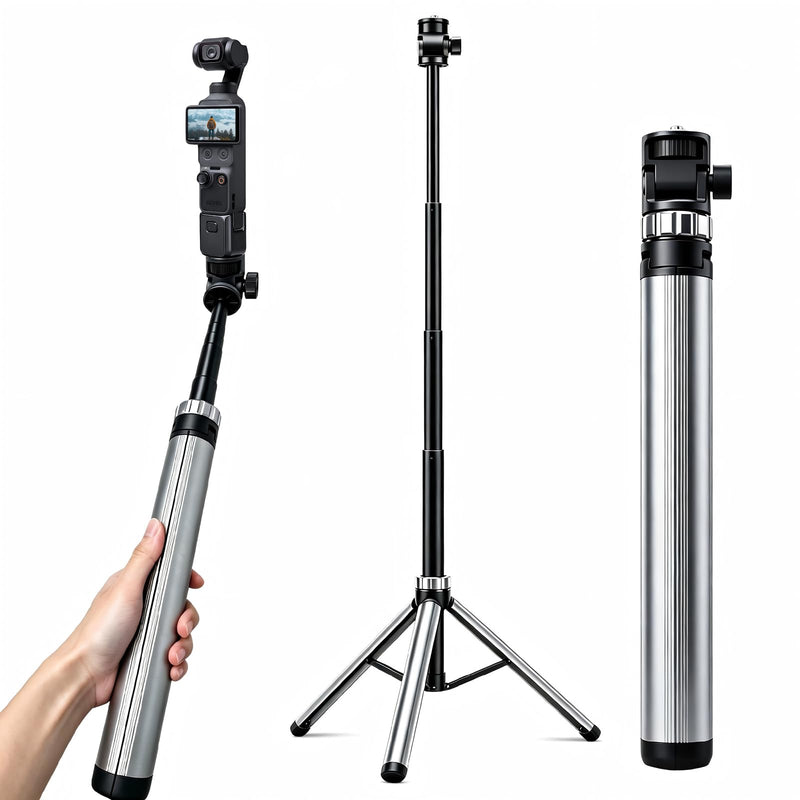 81'' Auto-Open Travel Selfie Stick Tripod for DJI Osmo Pocket 3 4 | Lightweight Extendable Aluminum Tripod Stand for Camera/Smartphone/Ring Light, Portable Tripod for Outdoor Hiking Vlogging