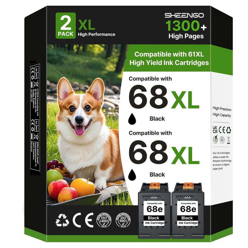 68XL 68e 68 Black Ink Cartridge Replacement for HP Ink 68 68XL 68e Black | 68XL for HP Envy 6155e 6555e Ink Cartridges Compatible with Envy 6155e 6555e 6152e 6552e 6100e 6500e Series Printer (2 Black)