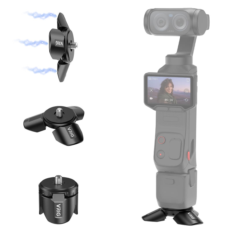VRIG Magnetic Mini Tripod for DJI OSMO Pocket 4P/4/3 & Insta360 Luna Ultra | Auto-Deploy Aluminum Small Desktop Camera Stand with 1/4" Screw for Insta360 X5/X4,Travel Vlog Action Camera Accessories