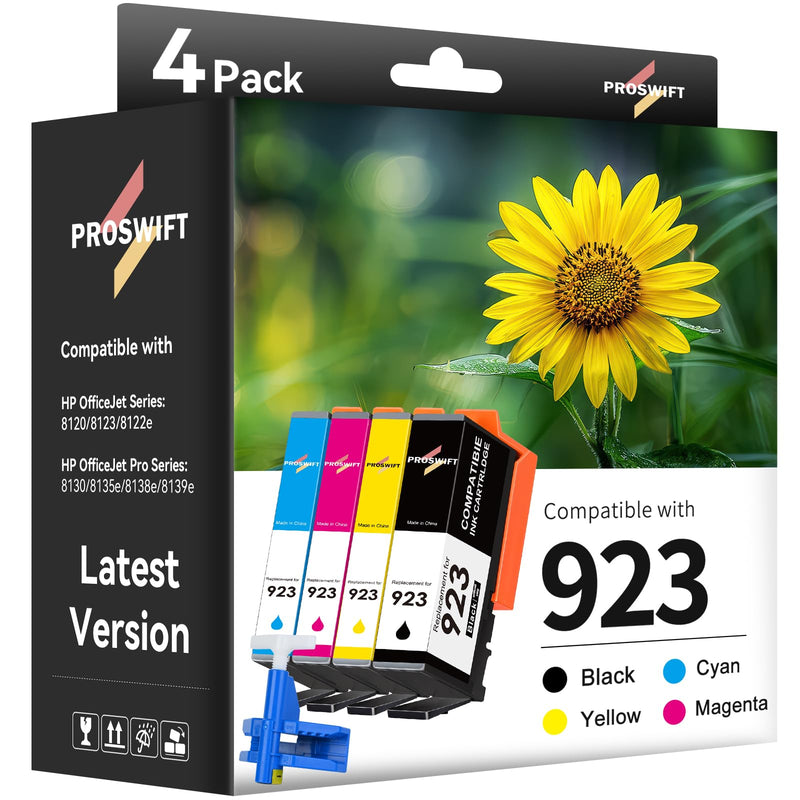 923 Ink Cartridges Combo Pack Replacement for HP 923 Ink Cartridge | Work for OfficeJet 8120 8122e 8123 OfficeJet Pro 8130 8135e 8138e 8139e Printer Without Chip (4 Pack)