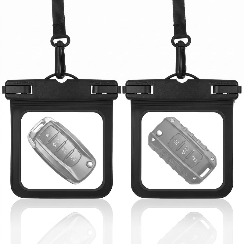 2 Pack Small Waterproof Wallet, Waterproof Key Holder Pouch Black | Floating Waterproof Car Key Fob Case, IPX8 Submersible Dry Bag, Pocket TPU Pouch for Beach Surfing Boating Water Sports