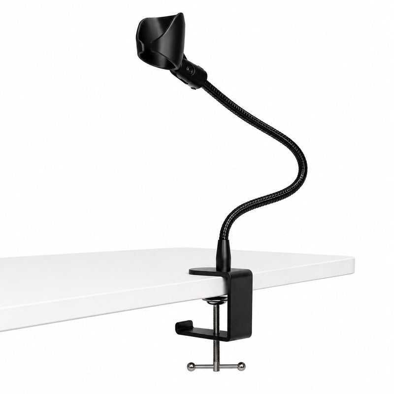 Microphone stand compatible with Nuance PowerMic 3, PowerMic 4 and Philips SpeechMike hands free dictation microphone, Gooseneck 13”, Flexible Clamp-On Desktop Mic Stand with 360°