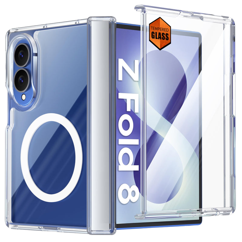 Vizvera for Samsung Galaxy Z-Fold-8 Case Clear with Magnetic Power[Hinge Protection][Slim][Screen Protector] Shockproof Protective Phone Case for Galaxy Z Fold 8(Clear) Samsung Galaxy Z Fold 8