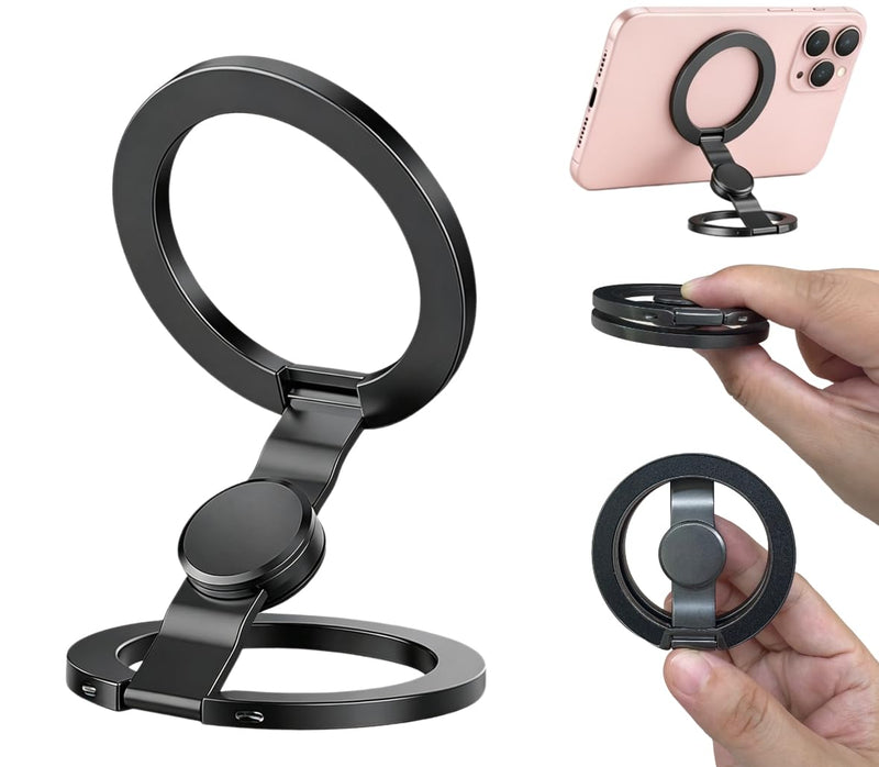 Magnetic Phone Stand & Fidget Spinner Combo, 2-in-1 Foldable Phone Holder with Dual Magnetic Rings, 360° Rotation 270° Flip,Strong Compatible Stand for MagSafe,Desk, Car, Gym (Gunmetal)