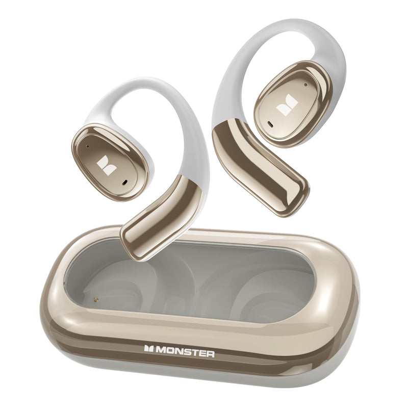 Monster Open Ear AC311 Wireless Earbuds, Bluetooth 5.4 Open Ear Headphones, Up to 30 Hours Playtime Bluetooth Ear Earphones with Stereo Sound, Touch Control and IPX5 Waterproof Open Earbuds Monster Open Ear AC311 White