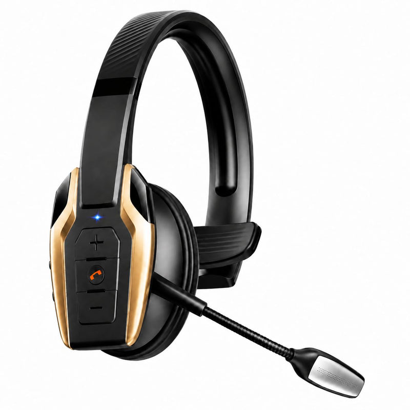 Trucker Bluetooth Headset, Bluetooth 6.0 Wireless Headset with ENC Noise Cancelling Mic, 58H Play Time, Hands-Free Headset for Truck Drivers, Office Calls & Driving-Gold Gold