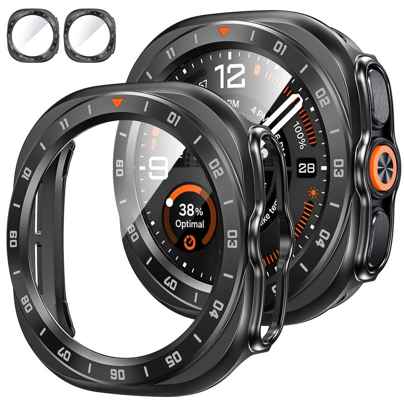 Tensea 2P for Samsung Galaxy Watch Ultra 2 2026 Screen Protector Case 47mm | Protective Face Cover for 47 mm Accessories, Hard Bumper Built-in Tempered Glass Film for Women Men Matte Black Galaxy Watch Ultra 2-47mm