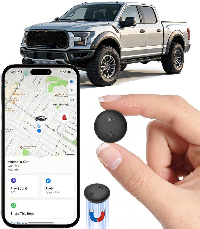 GPS Tracker for Vehicles, Real-Time Tracking for Cars w/Magnetic | No Monthly Fee / No SIM Card, Works with iOS Find My, Mini Hidden GPS Tracking Devices for Cars/Motorcycle/Bikes, Black