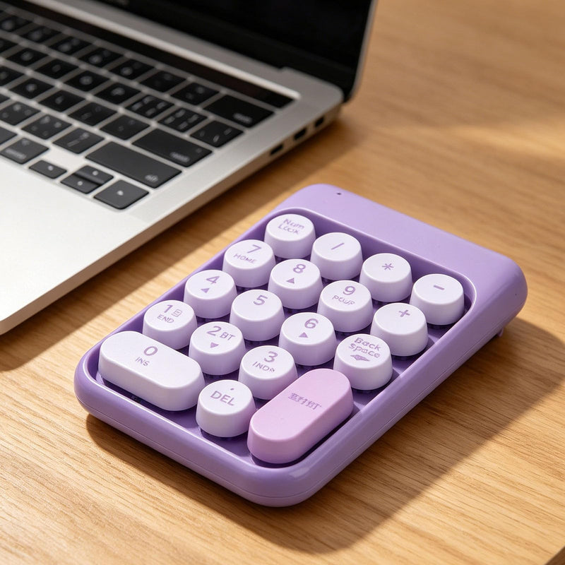 Wireless Numeric Keypad 18 Keys Bluetooth Number Pad with Concave Keycaps Quiet Keystrokes for Accounting Data Entry Spreadsheet (Purple)
