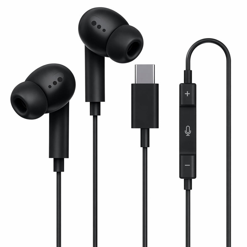 [Apple MFi Certified] USB C Headphones for iPhone 17 16 15 Pro,Wired Earbuds with Mic & Volume Control,Noise Cancelling Type C Earphones in-Ear for iPad Pro/Air,Galaxy S25 26 Ultra,Pixel 9,MacBook C black